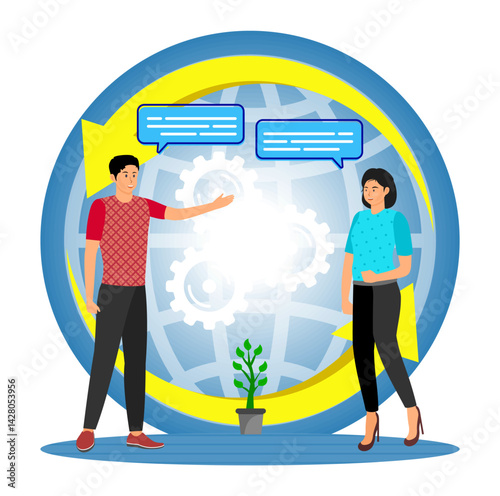 Social Interaction Skills concept. People Engaging in Discussion Around Global Process.