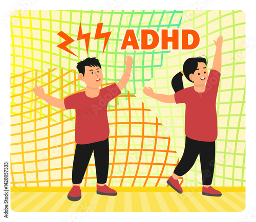 Attention deficit hyperactivity disorder metaphors concept. Children Expressing ADHD Enthusiasm.