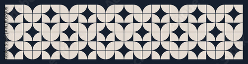 Mid century modern geometric pattern in navy blue and cream. Repeated and decorative design that can be used for packaging, decorating, interior design, wallpapers, banners and more.