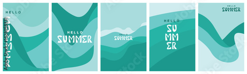 Collection of ocean wave summer posters. Summertime, vacation, cover templates. Vector illustrations.