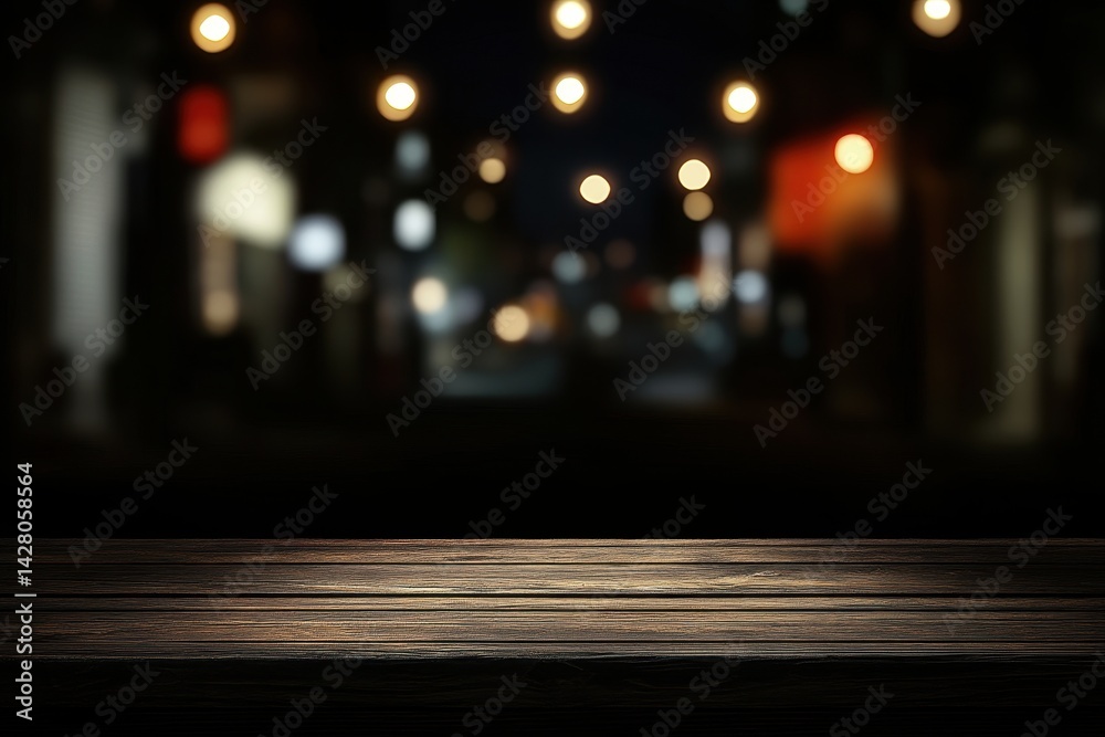 Empty wooden table at night Empty wooden table at night