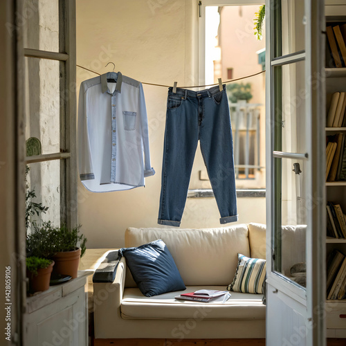 clothes hanging on window at home