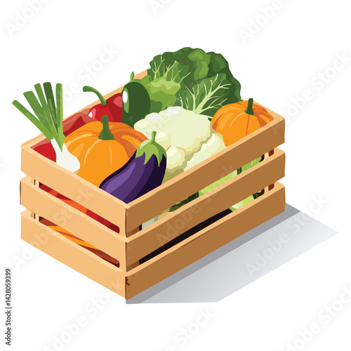 Organic Vegetable Sale Display in Wooden Crate
