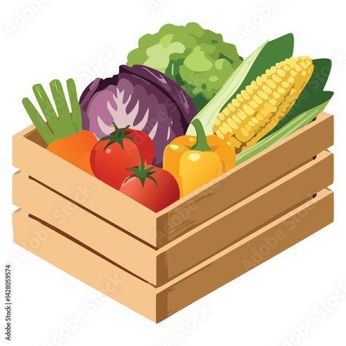 Wooden Box of Fresh and Healthy Vegetables for Market
