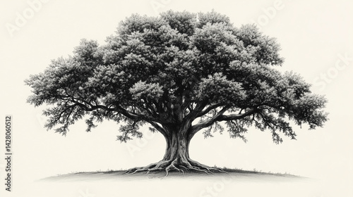 Wallpaper Mural Black and white oak tree illustration on plain background Torontodigital.ca