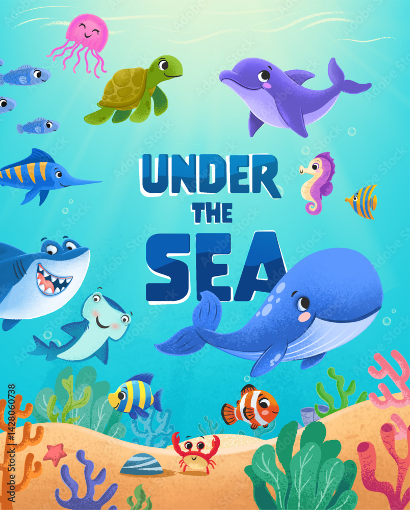 marine animals under the sea vector illustration