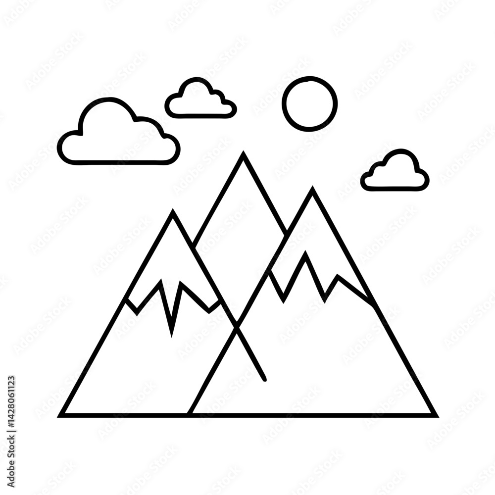 mountains icon, mountains line art - simple line art of mountains, perfect for mountains logos and icons mountains icon, mountains line art - simple line art of mountains, perfect for mountains logos and icons