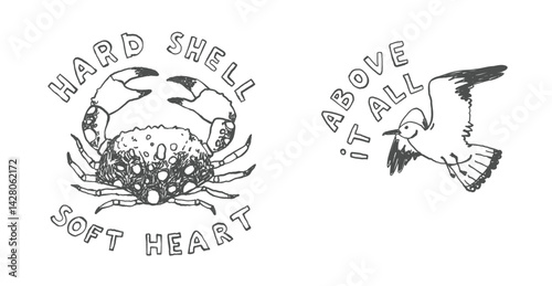 Fisherman aesthetic line art, hand drawn maritime doodles, nautical outline illustrations