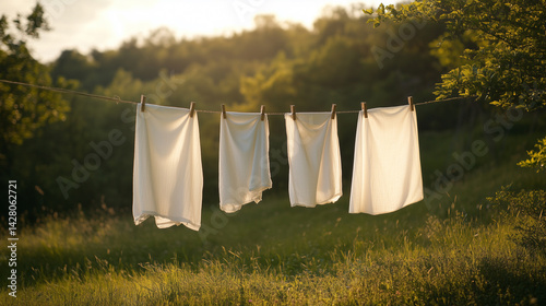 Wallpaper Mural White fabric drying on clothesline in morning light Torontodigital.ca