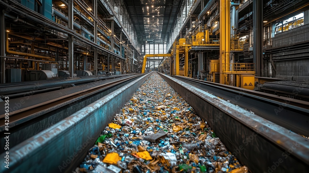 Fototapeta premium Industrial machinery and metal scraps in a factory.