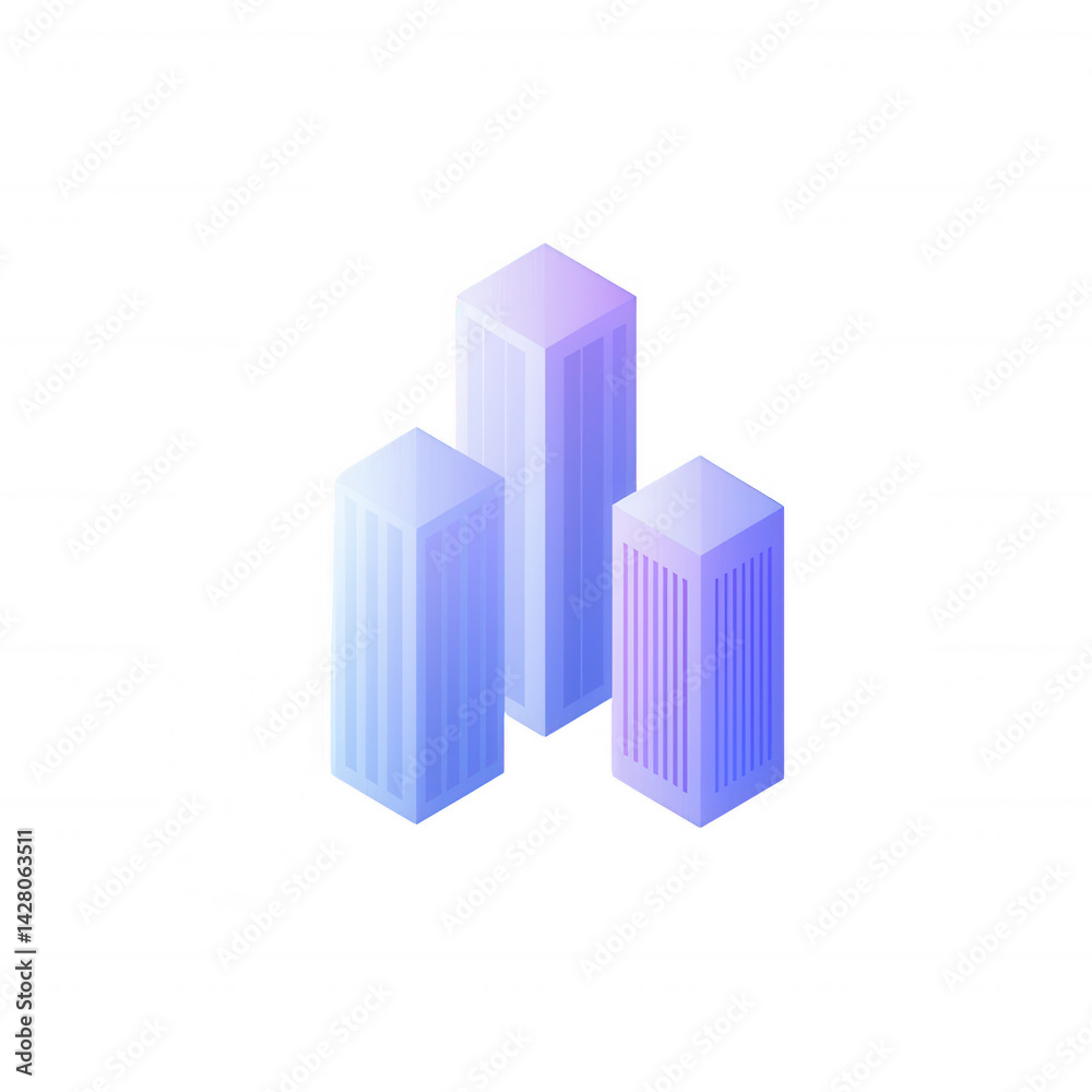 Modern stylized skyscrapers in blue and purple tones, showcasing a minimalist design. Ideal for architecture themes, urban planning, or digital presentations. Modern stylized skyscrapers in blue and purple tones, showcasing a minimalist design. Ideal for architecture themes, urban planning, or digital presentations.