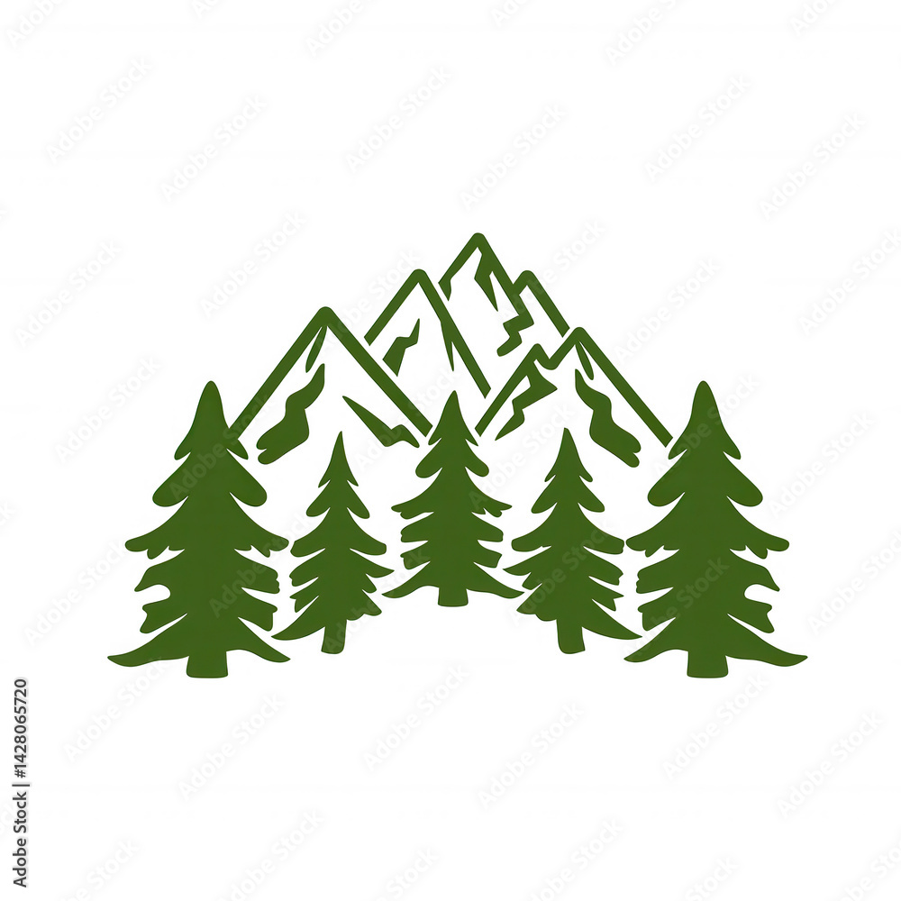 Obraz premium Stylized mountain and pine tree illustration, ideal for eco-themed projects. Perfect for nature lovers and outdoor enthusiasts.