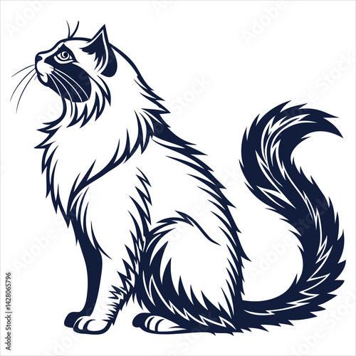 silhouette persian cat on white background