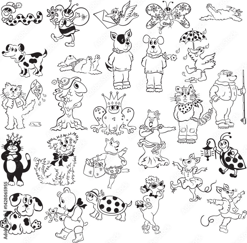 set of animal icons, a large collection of cartoon animals and animals set of animal icons, a large collection of cartoon animals and animals