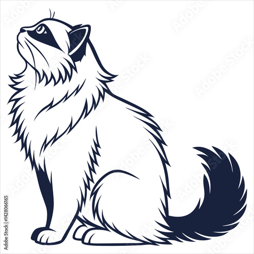 silhouette persian cat on white background