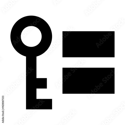 Illustration of a black key shape with a circular head and two horizontal bars on the right side