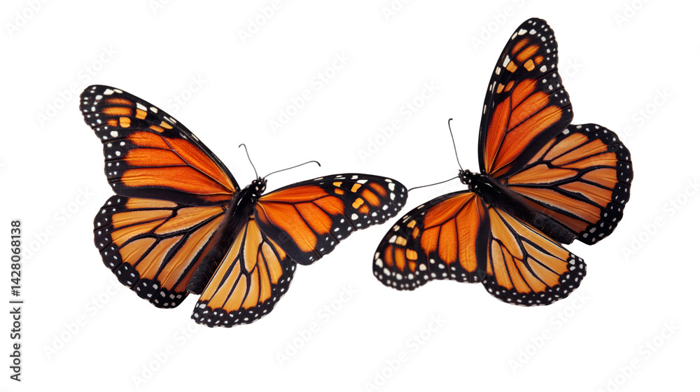 Fototapeta premium Two Monarch Butterflies Orange Wing Patterns for Nature Themes.