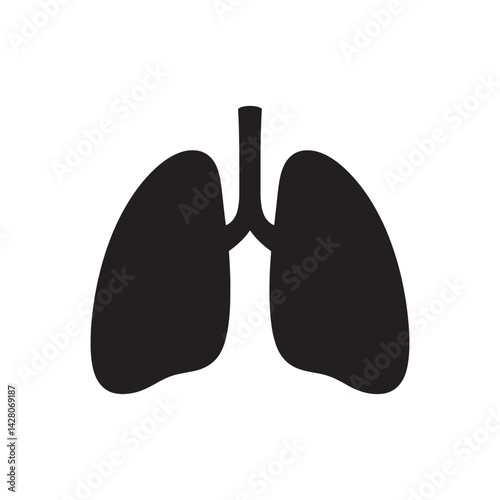 Black Silhouette of Human Lungs Representing Respiratory Health, Pulmonary Function, and Medical Science for Anatomy, Healthcare,  Editable Vector Illustration Isolated on a White Background