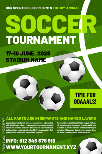 Soccer or football tournament poster template with balls