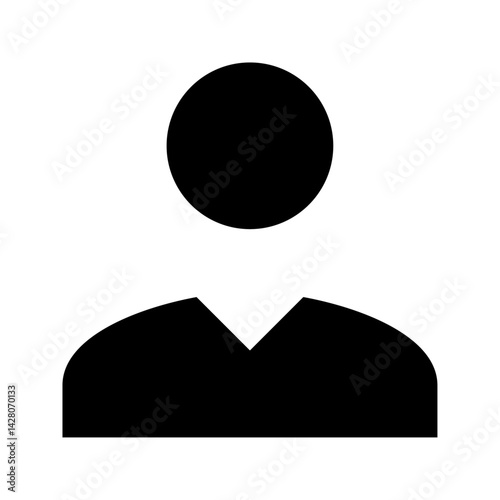 Simple black silhouette of a person with a round head and shoulders on a white background design icon