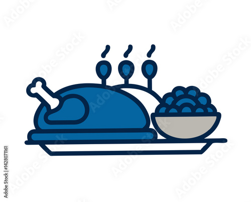 Thanksgiving dinner plate with turkey and sides in simple style  