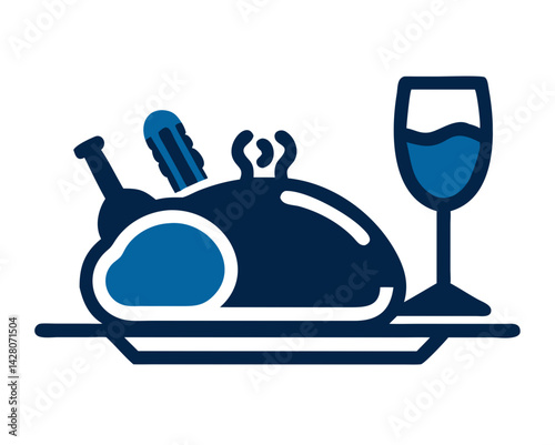 Thanksgiving dinner platter with turkey and wine glass  