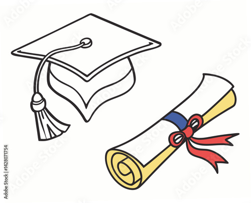 Graduation cap and diploma icons in a colorful style  