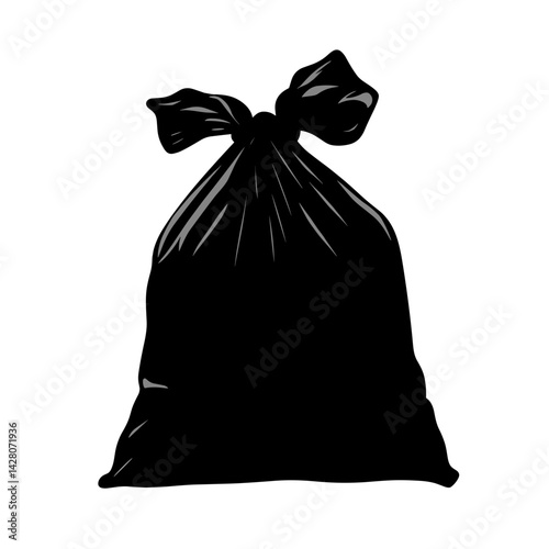 Black garbage bag for waste management and recycling purposes with copy space