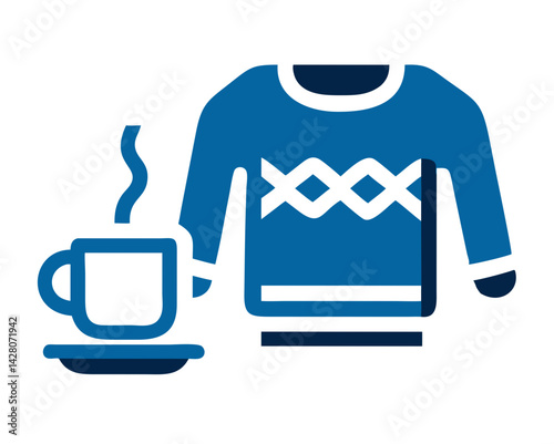Cozy Sweater and Coffee Icon in Blue Style  
