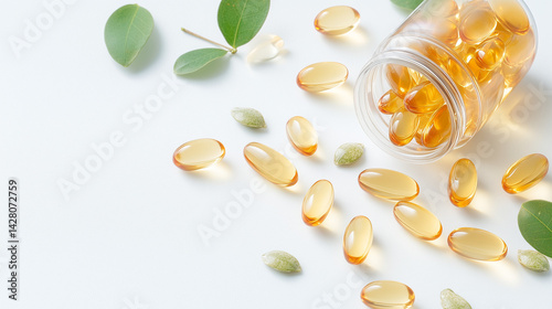 Organic herbal alternative medicine capsule with vitamin E and omega-3 fish oil