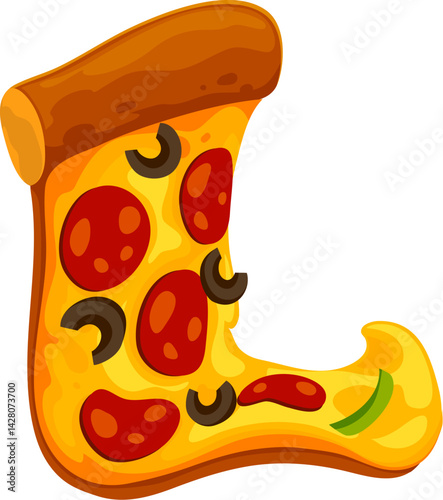 Fast food pizza snack cartoon English alphabet font typeset letter L. Fastfood cafe meal ABC font letter, street cafe vector font typeset symbol. Takeaway pizzeria cartoon English typeset element
