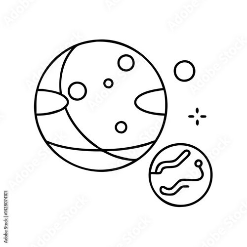 planet with a moon icon, planet with a moon line art - simple line art of planet with a moon, perfect for planet with a moon logos and icons