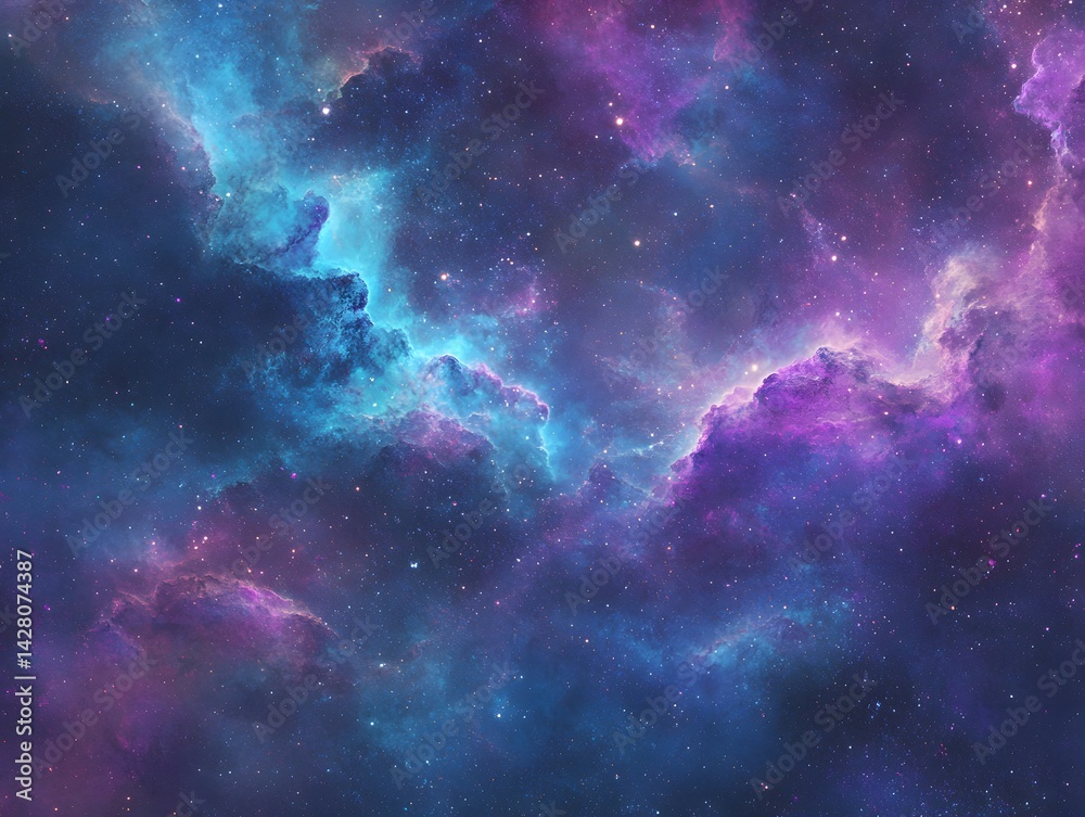 Fototapeta premium Vibrant Nebula Cosmic Cloudscape: Stunning Purple and Blue Galaxy