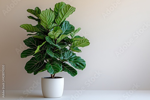 Lush Fiddle Leaf Fig Plant in White Pot Minimalist Home Decor