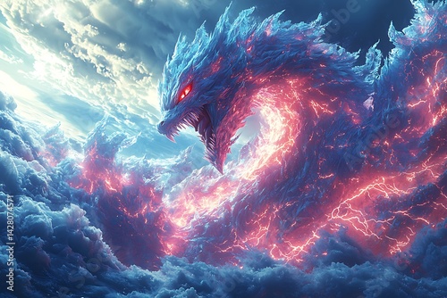 Fiery Dragon Emerging From Clouds Fantasy Art