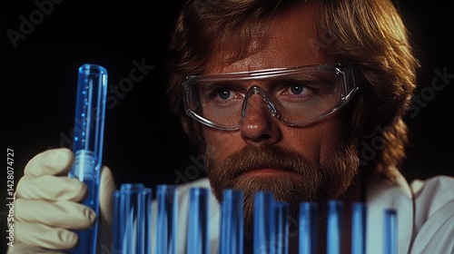 A portrait of an engineer in a lab coat meticulously carrying out experiments and tests within a cutting-edge laboratory