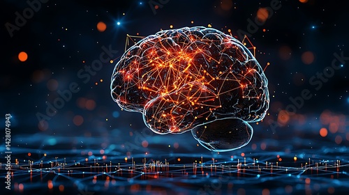 Illuminated Brain Neural Network Digital Art