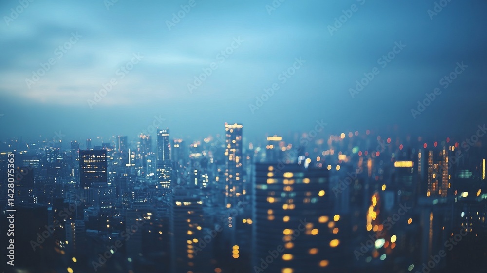 Obraz premium The view of blurred city lights through the laboratory windows suggests the innovative work taking place within