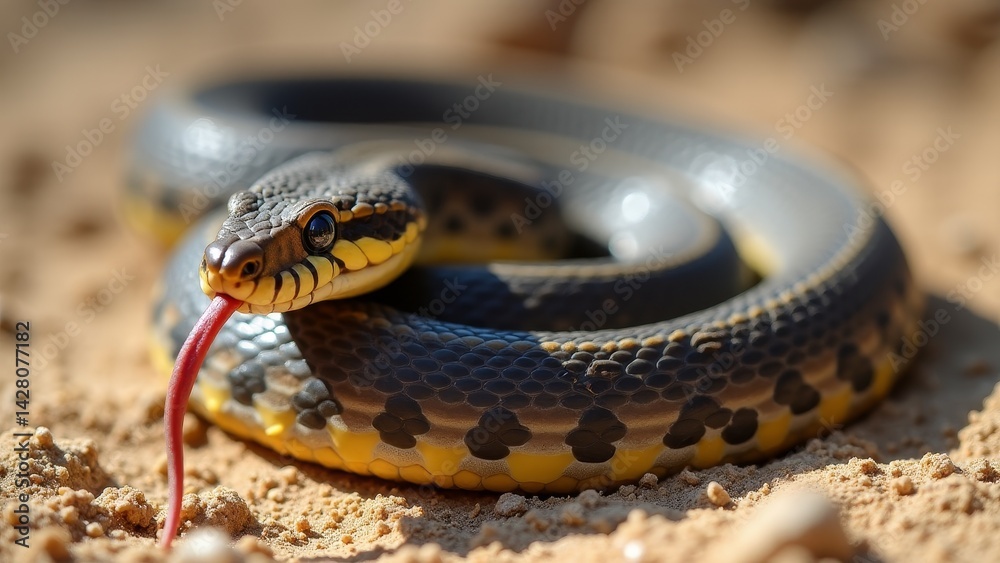 Obraz premium Eastern Ribbonsnake Coiled On Sandy Ground