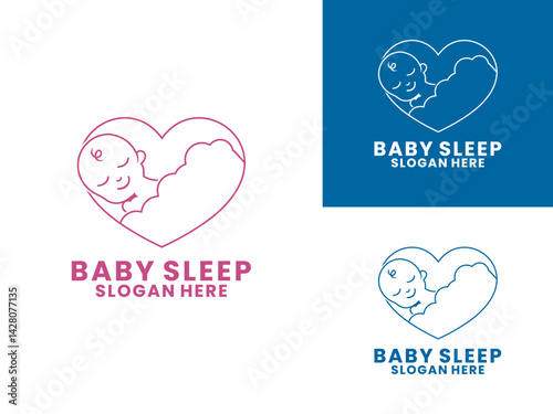 Baby sleeping with heart and cloud logo design vector template. Baby Sleep logo. Dream Baby logo design icon