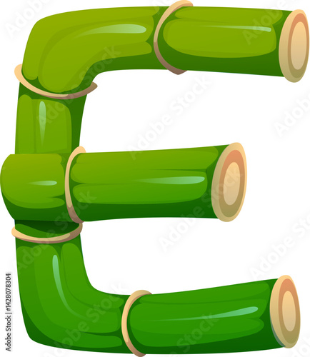 Forest bamboo plant font letter E. China garden plant type symbol, Asian jungle nature and eco bamboo isolated cartoon vector typeset sign. Japan forest tree branch English alphabet font element