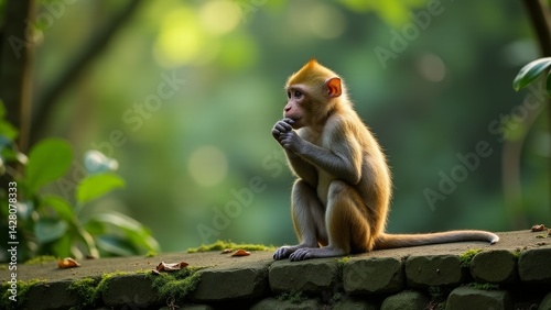 Thoughtful Baby Monkey Sitting In Nature