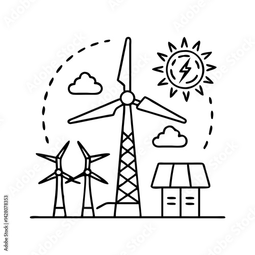 renewable energy sources icon, renewable energy sources line art - simple line art of renewable energy sources, perfect for renewable energy sources logos and icons