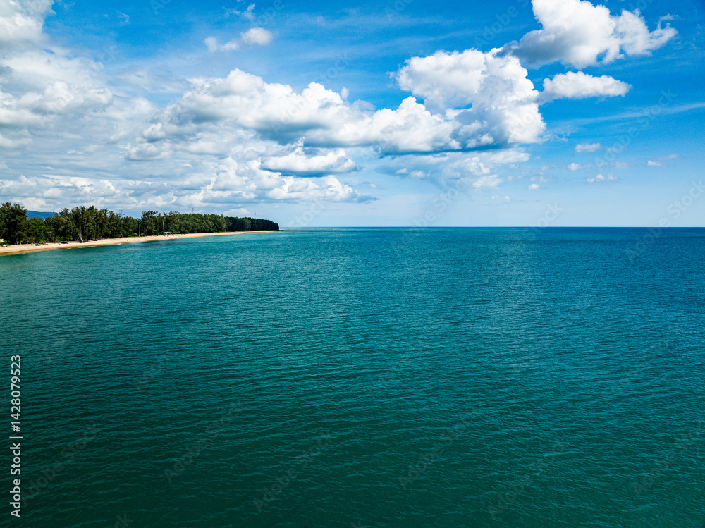Fototapeta premium Beautiful landscape summer sea beach nature background,Amazing waves texture background, Aerial view wide angle sea background