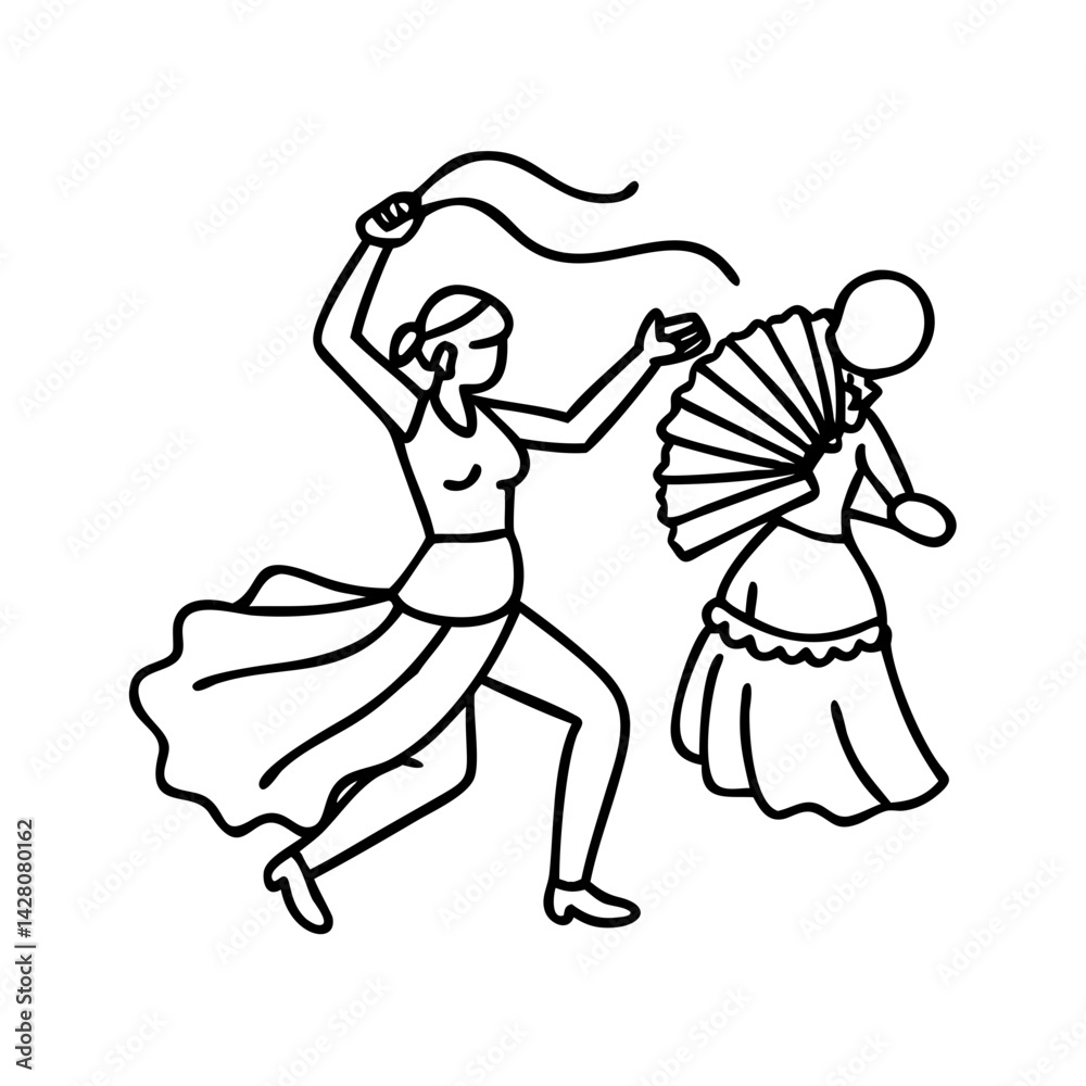 Fototapeta premium salsa dancer with fan icon, salsa dancer with fan line art - simple line art of salsa dancer with fan, perfect for salsa dancer with fan logos and icons