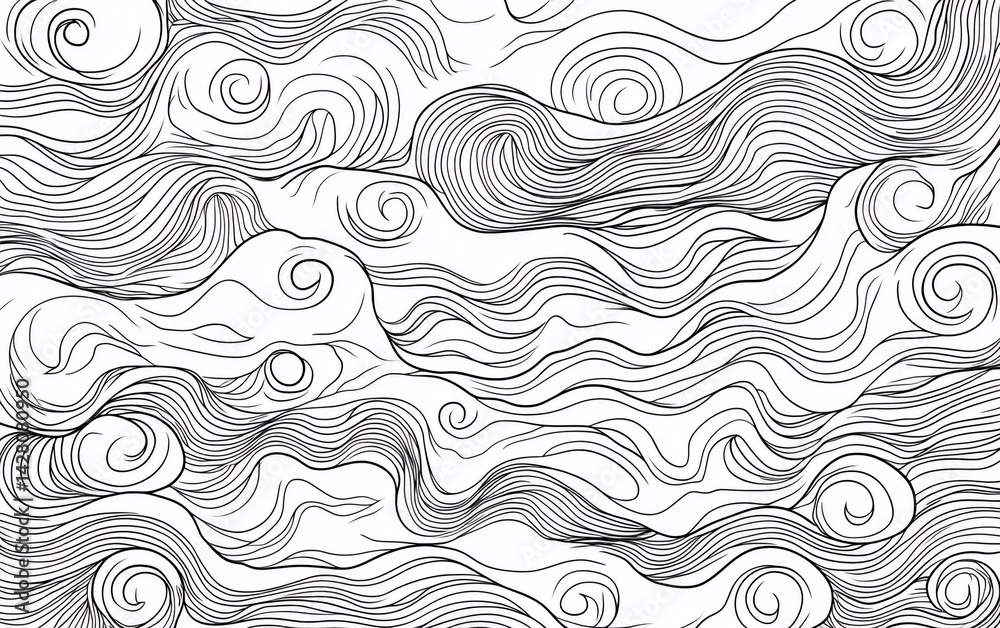 Fototapeta premium Whimsical black and white swirling pattern of clouds