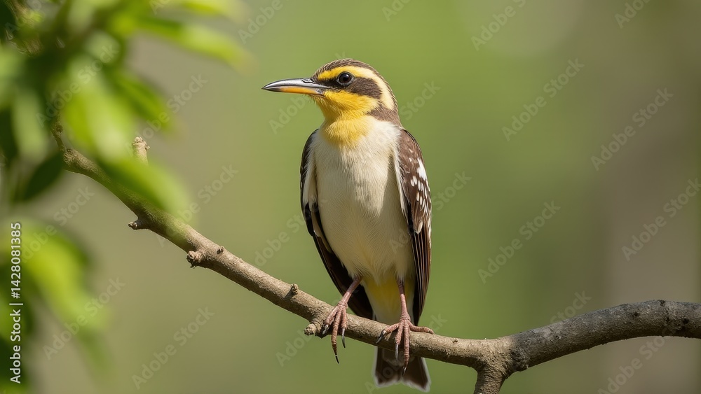 Streaked Weaver Bird Perched On Branch Streaked Weaver Bird Perched On Branch