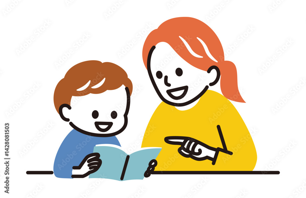 mother and son reading a book together mother and son reading a book together