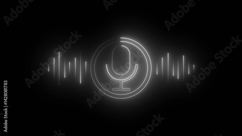 Neon glowing Voice recording podcast mic microphone icon animation. Audio wave microphone icon animation. Podcast recording Audio Icon with Microphone and Wave Form of Sound or Music.4k video