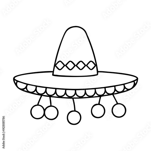 sombrero with pom poms icon, sombrero with pom poms line art - simple line art of sombrero with pom poms, perfect for sombrero with pom poms logos and icons